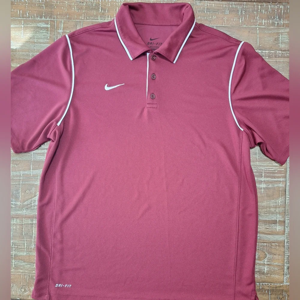 Nike Dri-Fit‎ Men's Polo Shirt Size Large Red/White Nike Logo Polyester